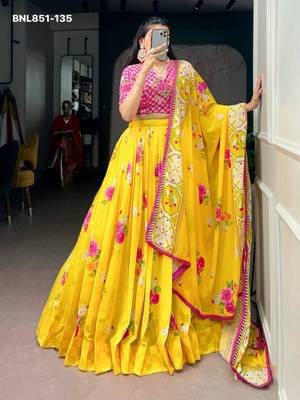 Yellow Georgette Printed Festive Sangeet Lehenga Choli Set 2