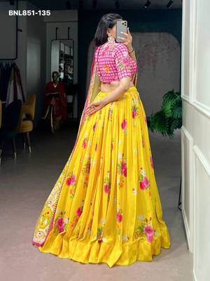 Yellow Georgette Printed Festive Sangeet Lehenga Choli Set 3