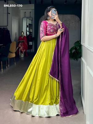 Olive Rayon Plain Traditional Party Wear Lehenga Choli Set 1