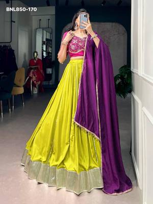 Olive Rayon Plain Traditional Party Wear Lehenga Choli Set 2