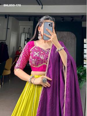 Olive Rayon Plain Traditional Party Wear Lehenga Choli Set 3