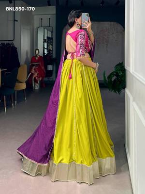 Olive Rayon Plain Traditional Party Wear Lehenga Choli Set 4