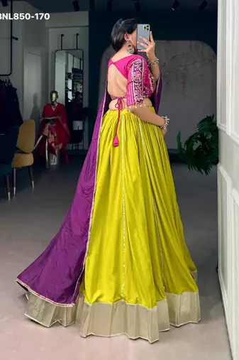 Olive Rayon Plain Traditional Party Wear Lehenga Choli Set