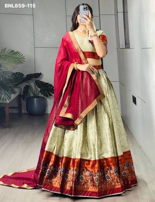 Beige Silk Blend Plain Traditional Wedding Lehenga Choli Set 1