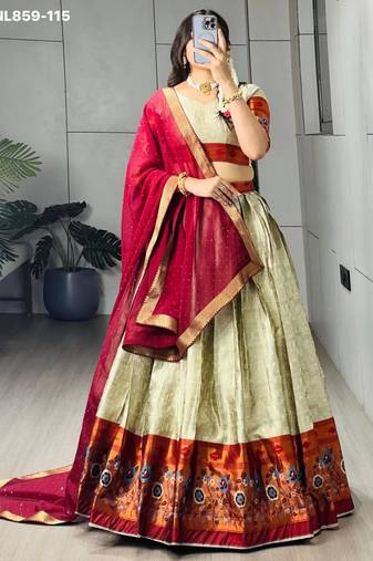 Beige Silk Blend Plain Traditional Wedding Lehenga Choli Set