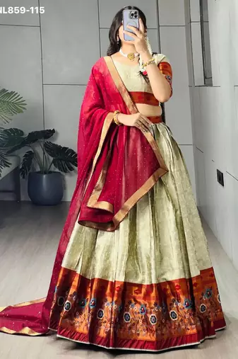 Beige Silk Blend Plain Traditional Wedding Lehenga Choli Set