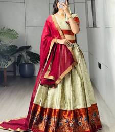 Beige Silk Blend Plain Traditional Wedding Lehenga Choli Set