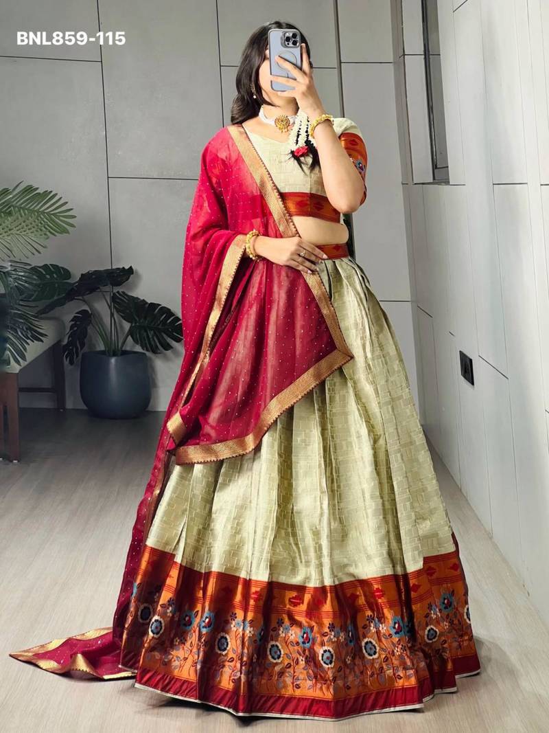 Beige Silk Blend Plain Traditional Wedding Lehenga Choli Set