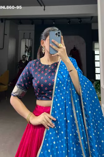 Pink Silk Blend Printed Traditional Sangeet Lehenga Choli Set