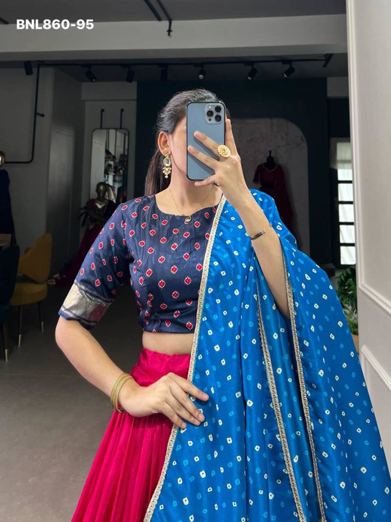 Pink Silk Blend Printed Traditional Sangeet Lehenga Choli Set