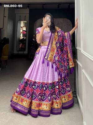 Lavender Silk Blend Printed Designer Party Wear Lehenga Choli Set 1