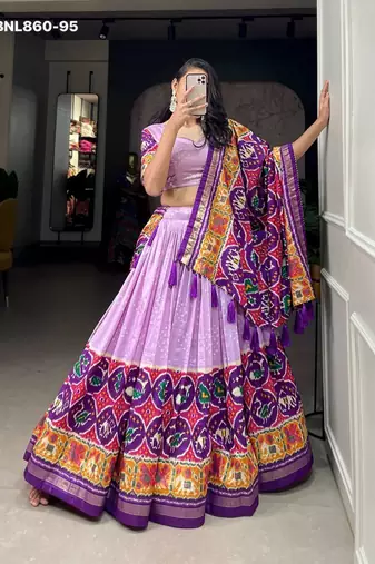 Lavender Silk Blend Printed Designer Party Wear Lehenga Choli Set