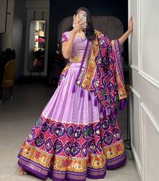 Lavender Silk Blend Printed Designer Party Wear Lehenga Choli Set