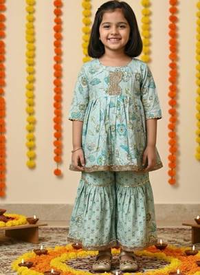 Tea green floral anarkali set 1