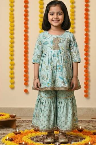 Tea green floral anarkali set