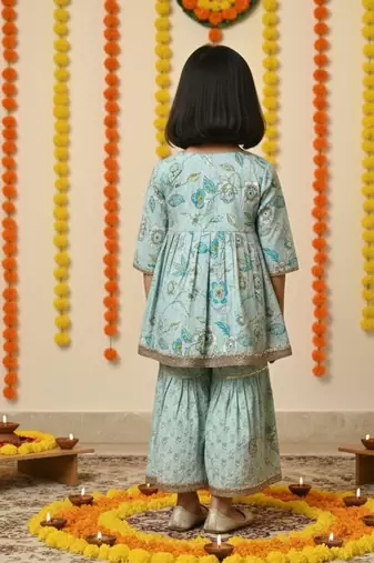 Tea green floral anarkali set