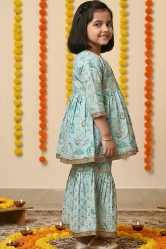 Tea green floral anarkali set