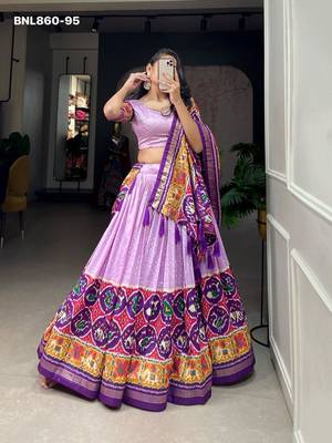 Lavender Silk Blend Printed Designer Party Wear Lehenga Choli Set 3