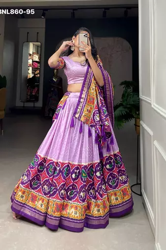 Lavender Silk Blend Printed Designer Party Wear Lehenga Choli Set