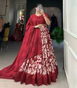 Maroon Silk Blend Printed Traditional Wedding Lehenga Choli Set