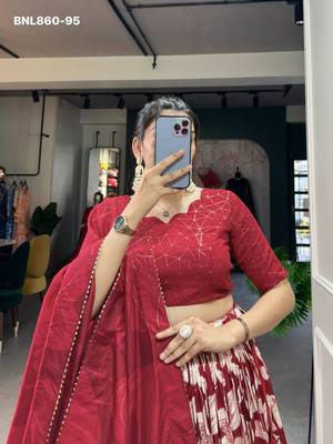 Maroon Silk Blend Printed Traditional Wedding Lehenga Choli Set 2