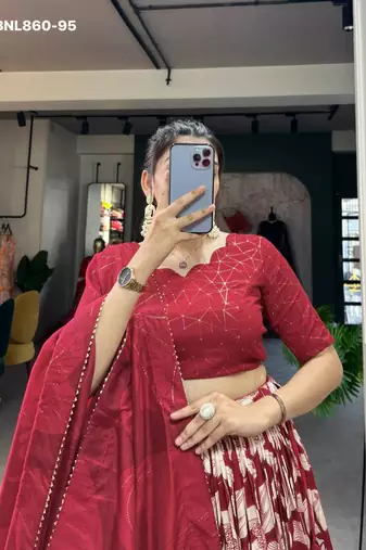 Maroon Silk Blend Printed Traditional Wedding Lehenga Choli Set