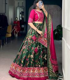 Green Silk Blend Printed Festive Party Wear Lehenga Choli Set
