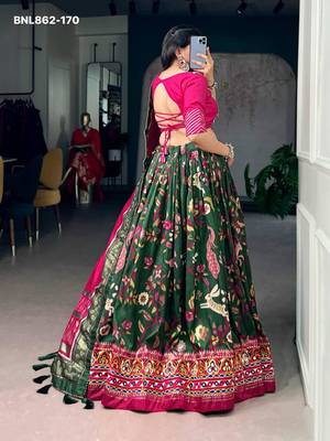 Green Silk Blend Printed Festive Party Wear Lehenga Choli Set 3