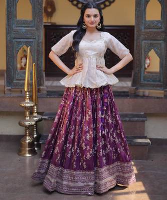 Purple Viscose Embroidered Traditional Party Wear Lehenga Choli Set 1