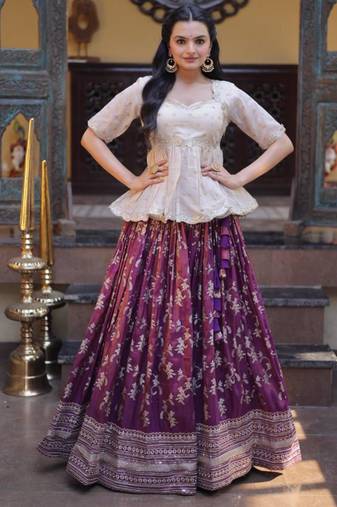 Purple Viscose Embroidered Traditional Party Wear Lehenga Choli Set