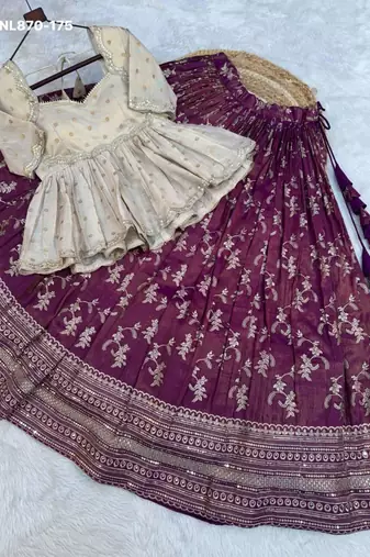 Purple Viscose Embroidered Traditional Party Wear Lehenga Choli Set