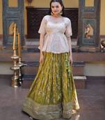 Parrot Green Viscose Embroidered Festive Sangeet Lehenga Choli Set