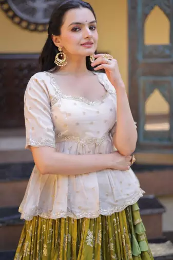 Parrot Green Viscose Embroidered Festive Sangeet Lehenga Choli Set