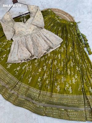 Parrot Green Viscose Embroidered Festive Sangeet Lehenga Choli Set 4