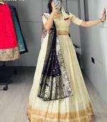 Off-White Silk Blend Woven Traditional Wedding Lehenga Choli Set