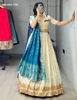 Off-White Silk Blend Woven Festive Sangeet Lehenga Choli Set 1