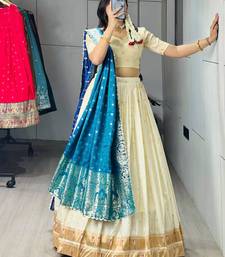 Off-White Silk Blend Woven Festive Sangeet Lehenga Choli Set