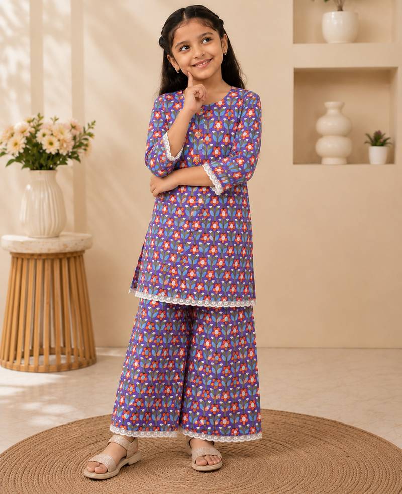 Purple girls palazzo set