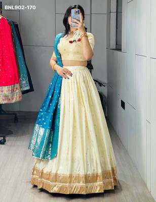 Off-White Silk Blend Woven Festive Sangeet Lehenga Choli Set 4