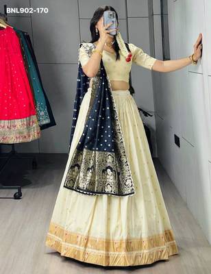 Off-White Silk Blend Woven Designer Party Wear Lehenga Choli Set 1