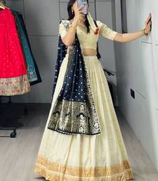 Off-White Silk Blend Woven Designer Party Wear Lehenga Choli Set