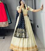 Off-White Silk Blend Woven Designer Party Wear Lehenga Choli Set