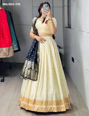 Off-White Silk Blend Woven Designer Party Wear Lehenga Choli Set 2