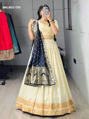 Off-White Silk Blend Woven Designer Party Wear Lehenga Choli Set 3
