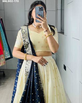Off-White Silk Blend Woven Designer Party Wear Lehenga Choli Set 4