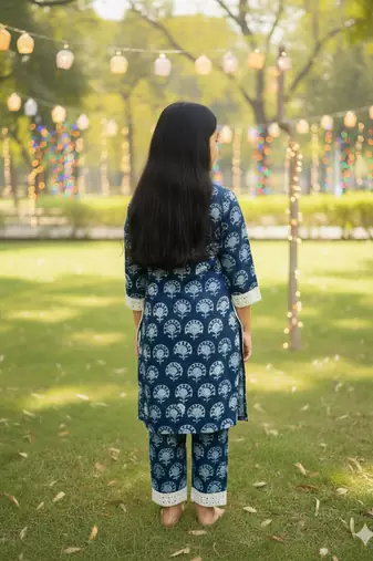 Blue block print palazzo set