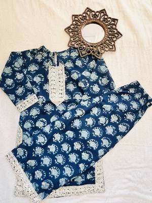 Blue block print palazzo set 4