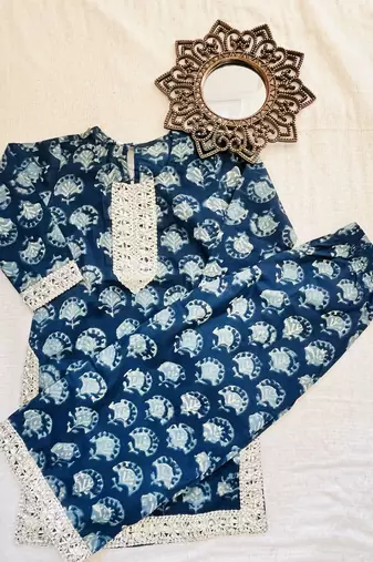 Blue block print palazzo set