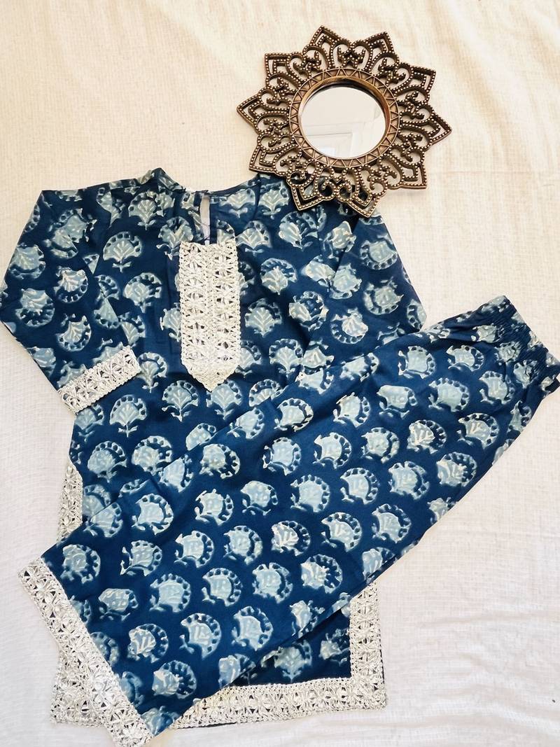 Blue block print palazzo set