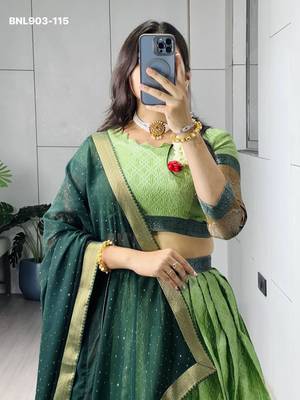 Parrot Green Silk Blend Printed Kalamkari Festive Lehenga Choli Set 4